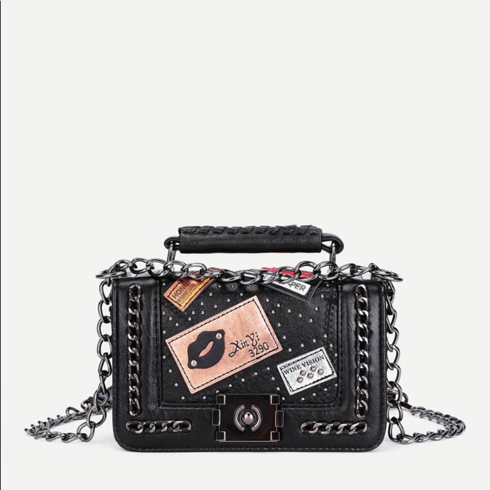 Decorated Chain Satchel Bag Black